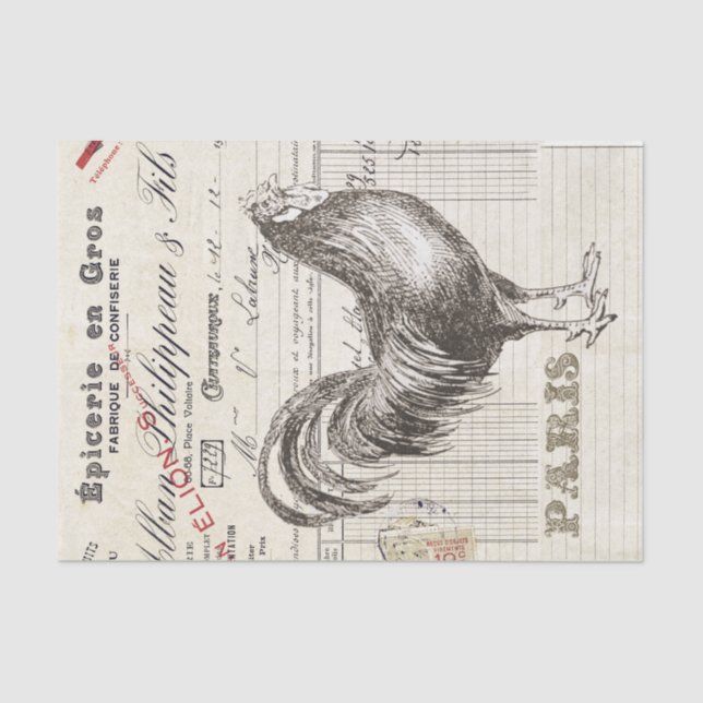 Rooster Bird French Receipt Farmhouse Decoupage  Tissue Paper (Front)