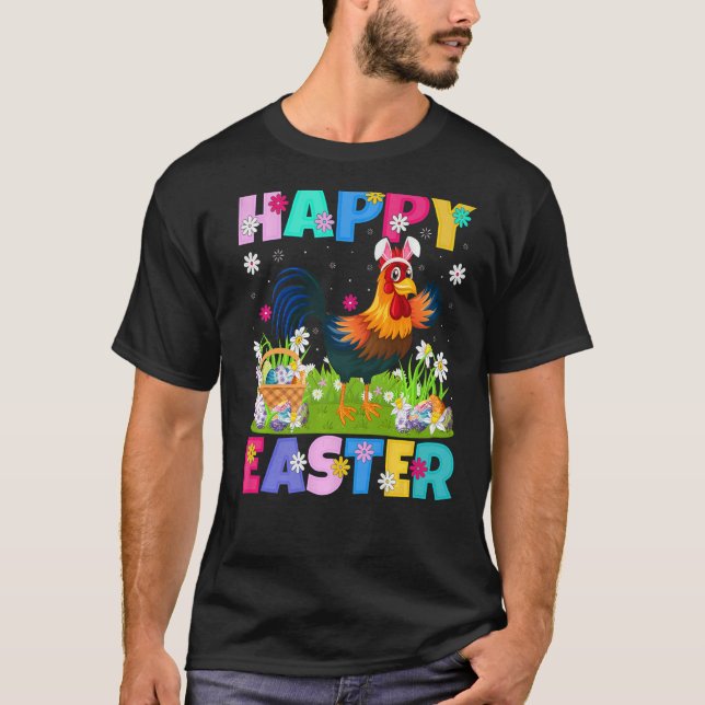 Rooster Bird Happy Easter Bunny Rooster Easter Sun T-Shirt (Front)