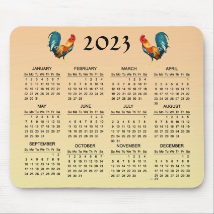 Rooster Birds 2023 Animal Nature Calendar Mousepad