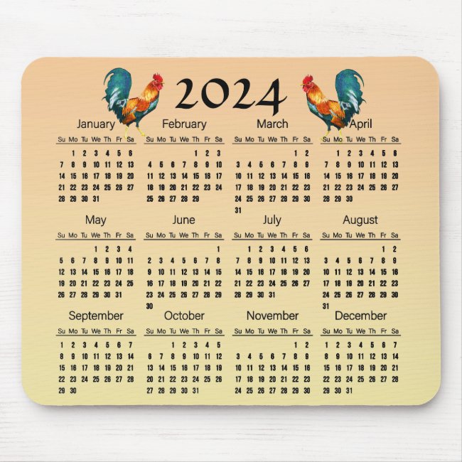 Rooster Birds 2024 Animal Nature Calendar Mousepad