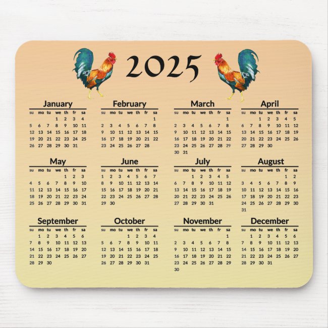 Rooster Birds 2025 Animal Nature Calendar Mousepad