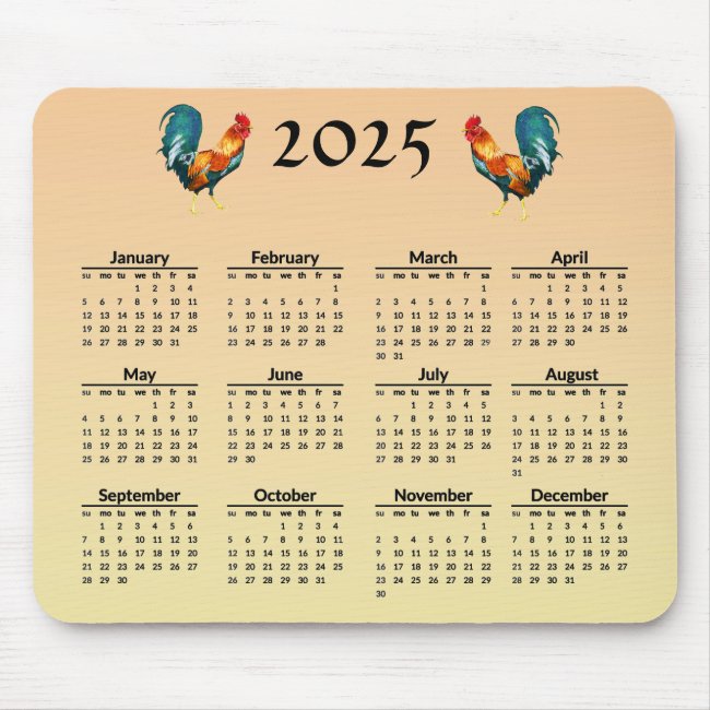 Rooster Birds 2025 Animal Nature Calendar Mousepad