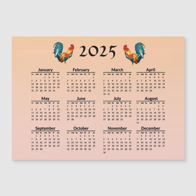 Rooster Birds 2025 Calendar Magnetic Card