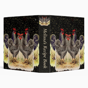 Rooster Black Gold Stars Kitchen Recipe Binder