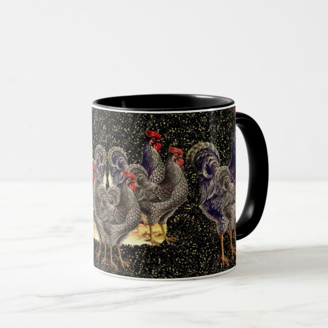 Rooster Black Gold Stars Mug (Front Right)