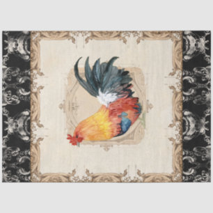 Rooster Black Vintage French Damask Decoupage Tiss Tissue Paper