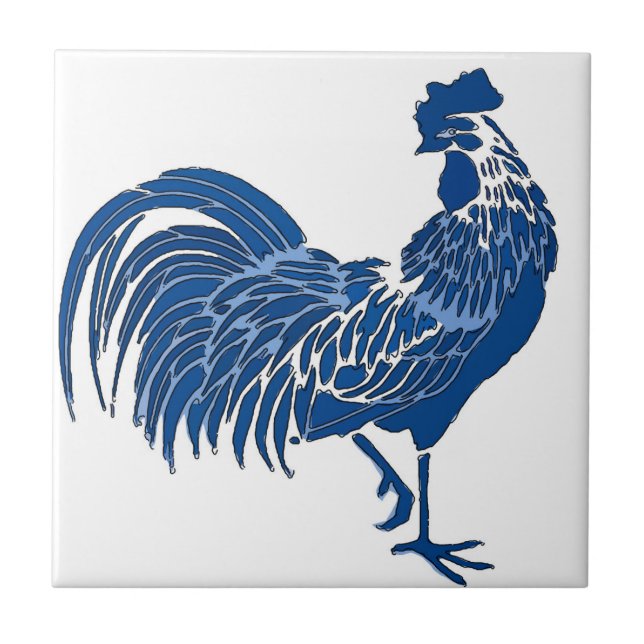 Rooster, Blue Dutch Delft Look Tile (Front)