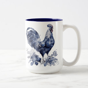 "Rooster" Blue Willow Style Custom Two-Tone Coffee Mug