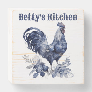 "Rooster" Blue Willow Style Custom Wooden Box Sign