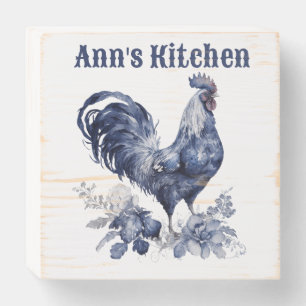 "Rooster" Blue Willow Style Custom Wooden Box Sign
