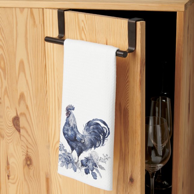 "Rooster" Blue Willow Style Kitchen Towel (Thirds Fold)
