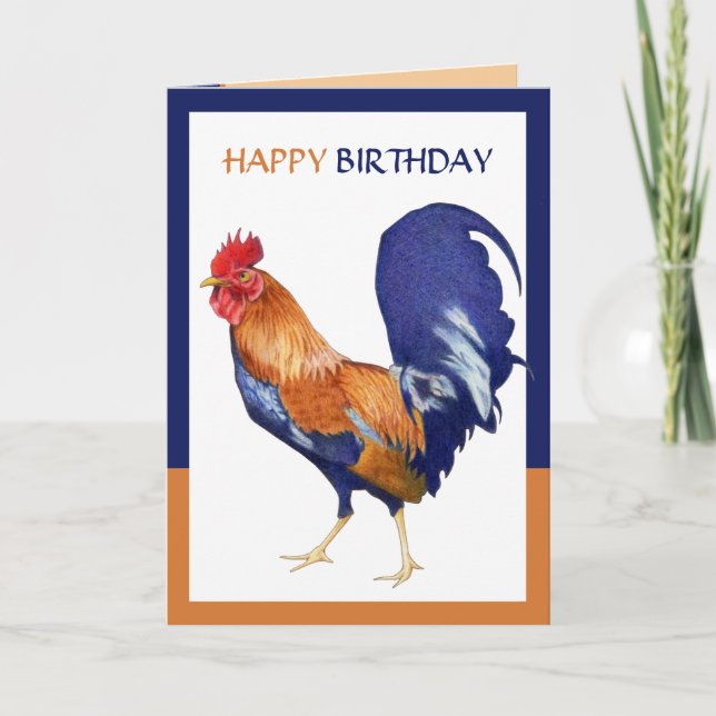 Rooster border Happy Birthday Card (Front)