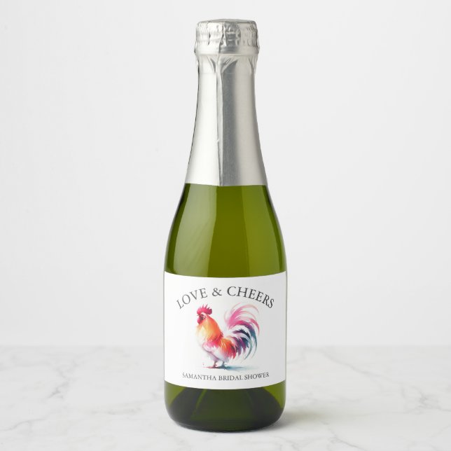 Rooster Bridal Shower Gifts For Guests Sparkling Wine Label (Front)
