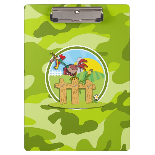 Rooster; bright green camo, camouflage clipboard (Front)
