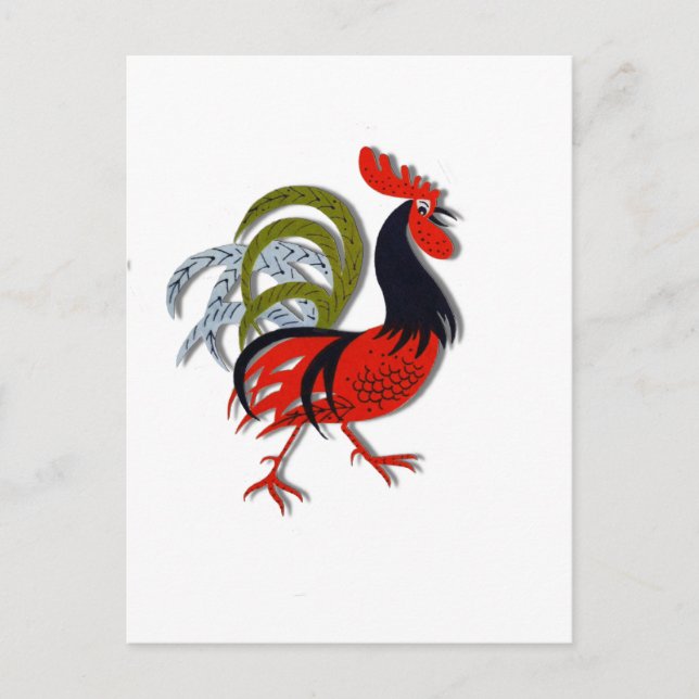 Rooster Cartoon Animated Customize Red Postcard (Front)