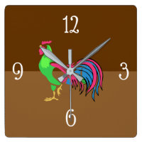 Rooster Charm Square Wall Clock