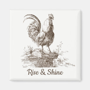 Rooster charming sepia tone illustration magnet