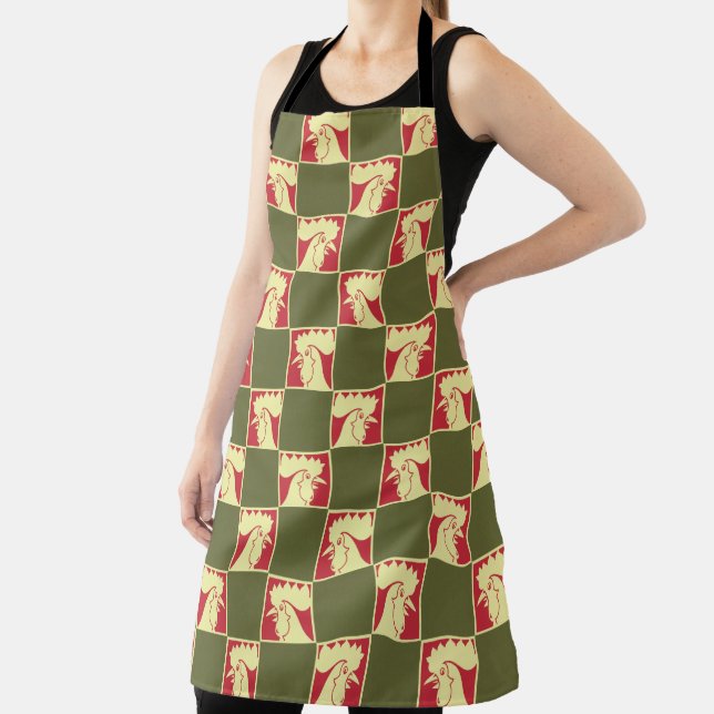 Rooster Checkerboard Pattern Apron (Insitu)