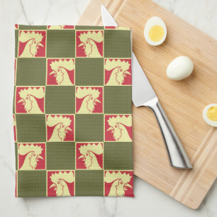 Rooster Checkerboard Pattern Kitchen Towel
