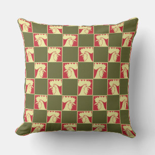 Rooster Checkerboard Pattern Throw Pillow