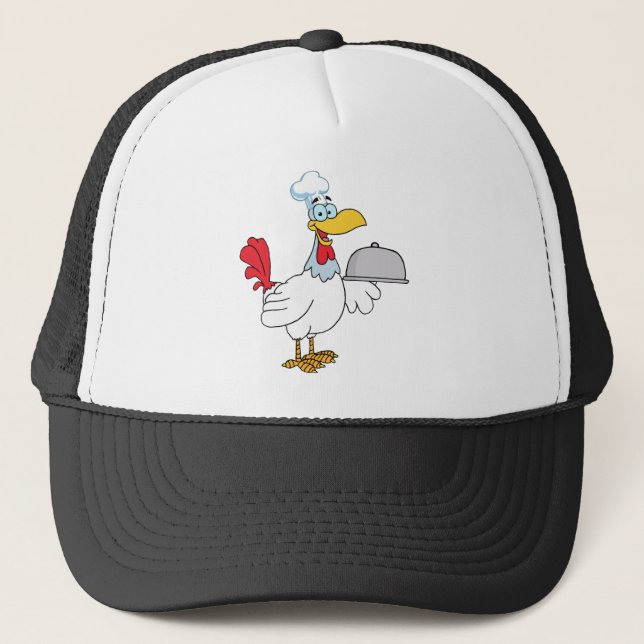 Rooster Chef Serving Food In A Sliver Platter Trucker Hat (Front)