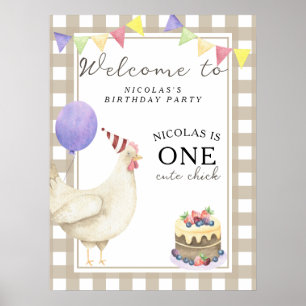 Rooster Chick 1st Birthday Party  Poster