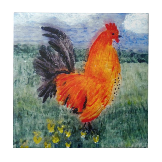 Rooster Chicken Art Ceramic Tile (Front)