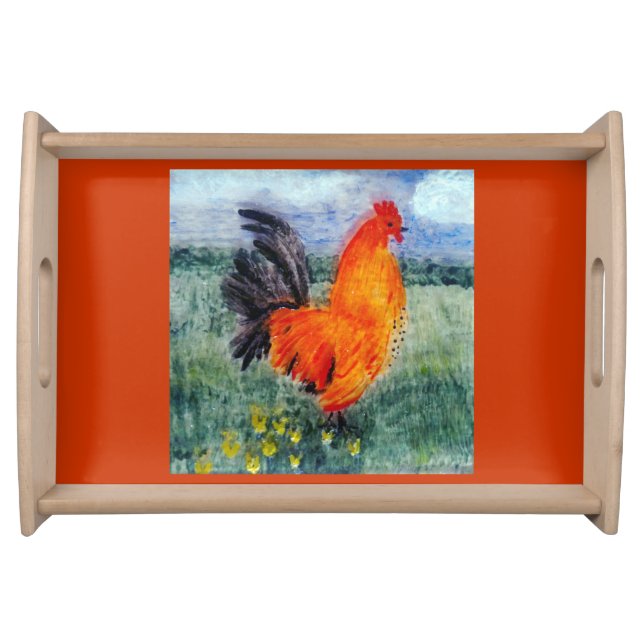 Rooster Chicken Art Serving Tray (Front)