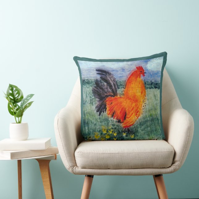 Rooster Chicken Art Throw Pillow (Chair)