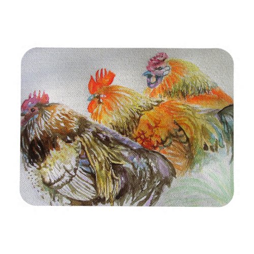 Rooster Chicken chickens Watercolour Art Magnet