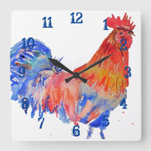 Rooster Chicken Cockerel Childs Boys Nursery Room  Square Wall Clock
