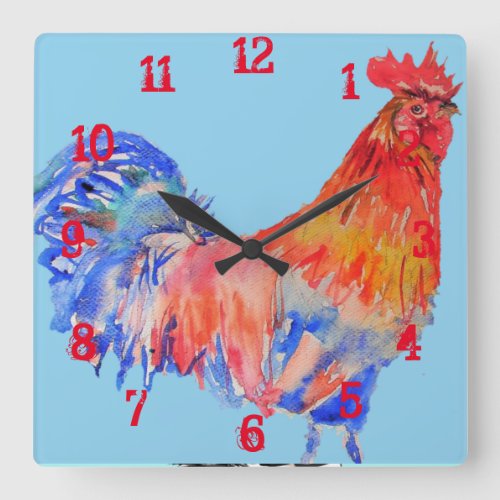 Rooster Chicken Cockerel Childs Boys Nursery Room Square Wall Clock