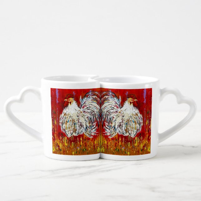 Rooster Chicken Coffee Mug Set (Back Nesting)