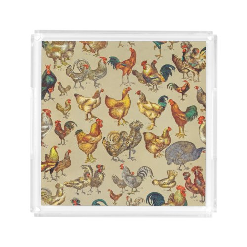 Rooster Chicken Farm Animal Poultry Country Acrylic Tray