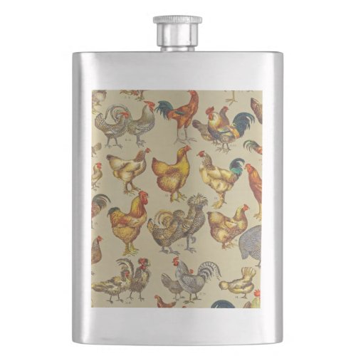 Rooster Chicken Farm Animal Poultry Country Flask