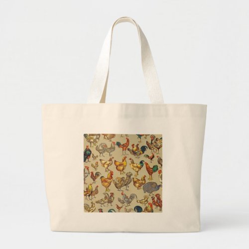 Rooster Chicken Farm Animal Poultry Country Large Tote Bag