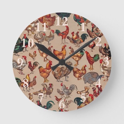 Rooster Chicken Farm Animal Poultry Country Round Clock