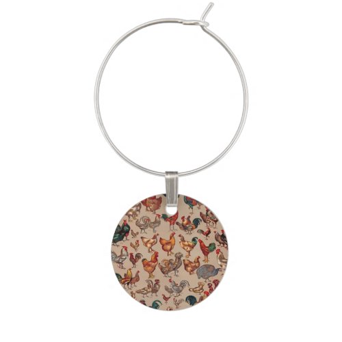 Rooster Chicken Farm Animal Poultry Country Wine Charm