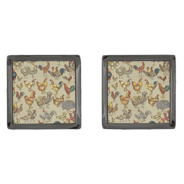 Rooster Chicken Farm Country Animal Cufflinks (Front)