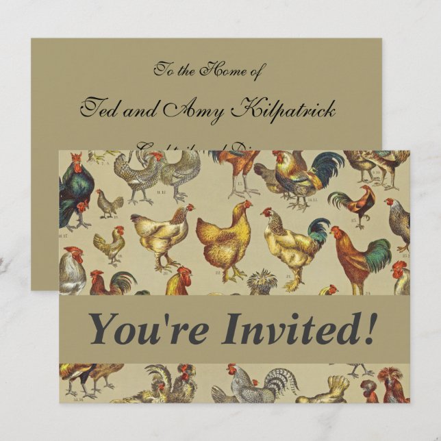 Rooster Chicken Farm Country Animal Invitation (Front/Back)