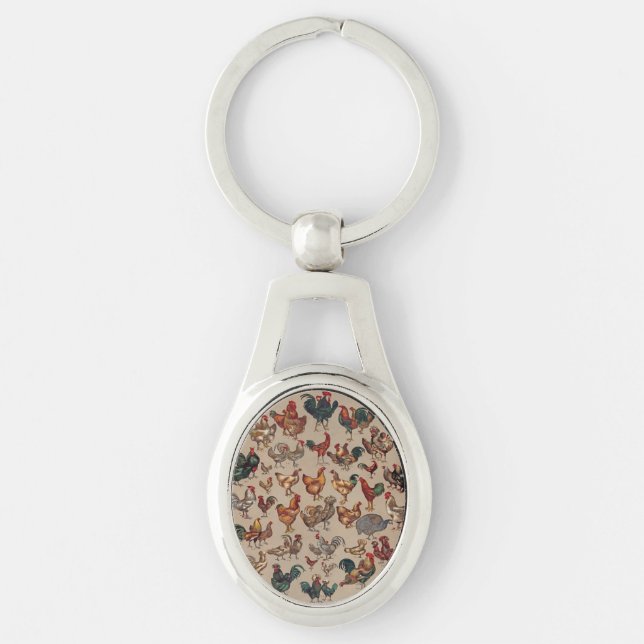 Rooster Chicken Farm Country Animal Keychain (Front)