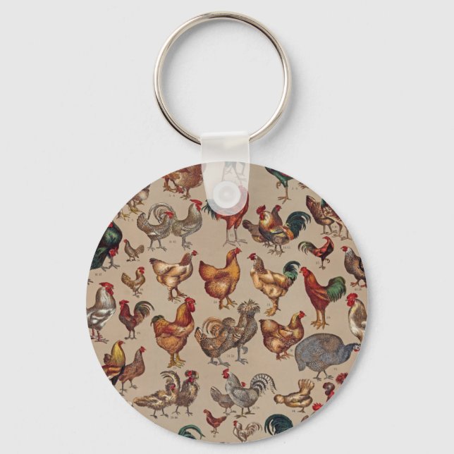 Rooster Chicken Farm Country Animal Keychain (Front)