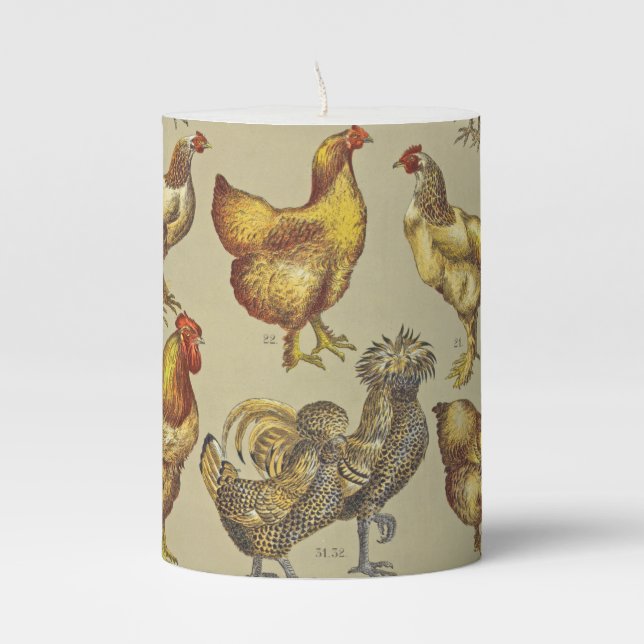 Rooster Chicken Farm Country Animal Pillar Candle (Front)