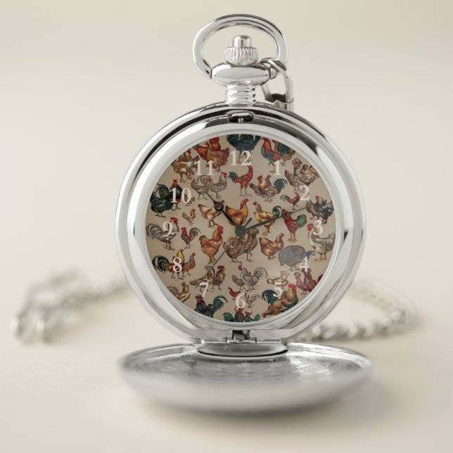 Rooster Chicken Farm Country Animal Pocket Watch (Inside)