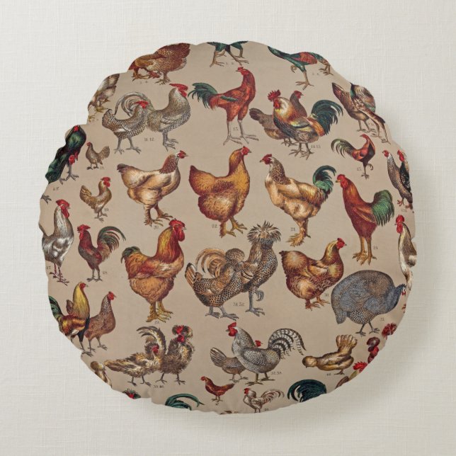 Rooster Chicken Farm Country Animal Round Pillow (Front)