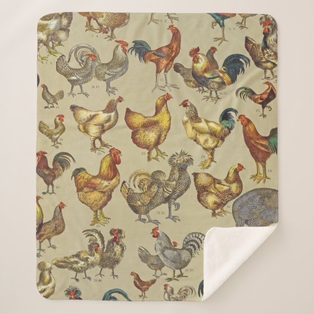 Rooster Chicken Farm Country Animal Sherpa Blanket (Front)