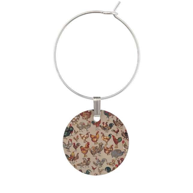 Rooster Chicken Farm Country Animal Wine Charm (Front)