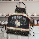 Rooster Chicken Farm Fresh Eggs Rustic Farmhouse Apron<br><div class="desc">"Rooster Chicken Farm Fresh Eggs Rustic Farmhouse." A beautiful black and white rooster is placed over a chalkboard painted "Farm Fresh Eggs" sign background with leaf scrolls and vintage elements and paired with diamond rustic tile patterns in black and brown for an upscale rustic country style design. Personalize with your...</div>