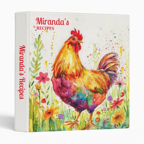 Rooster Chicken Farm Recipes Cookbook 3 Ring Binder