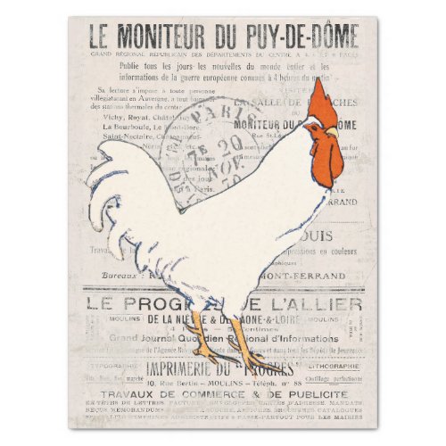 Rooster Chicken Farmhouse French Text Decoupage Tissue Paper